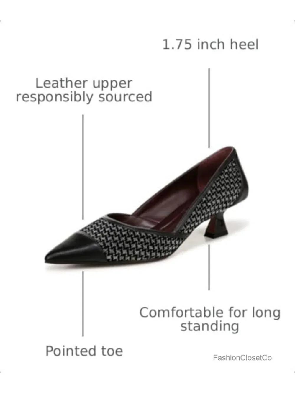 Franco Sarto Women's Kitten Heel Pumps Leather Slip-On Pointed Toe 1.75